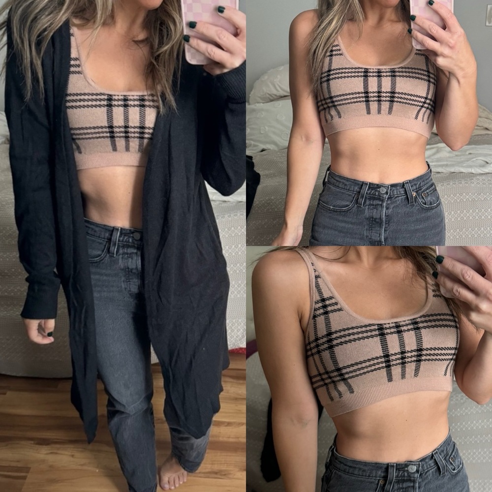Reclaimed Vintage black tan Knit Crop Top asos